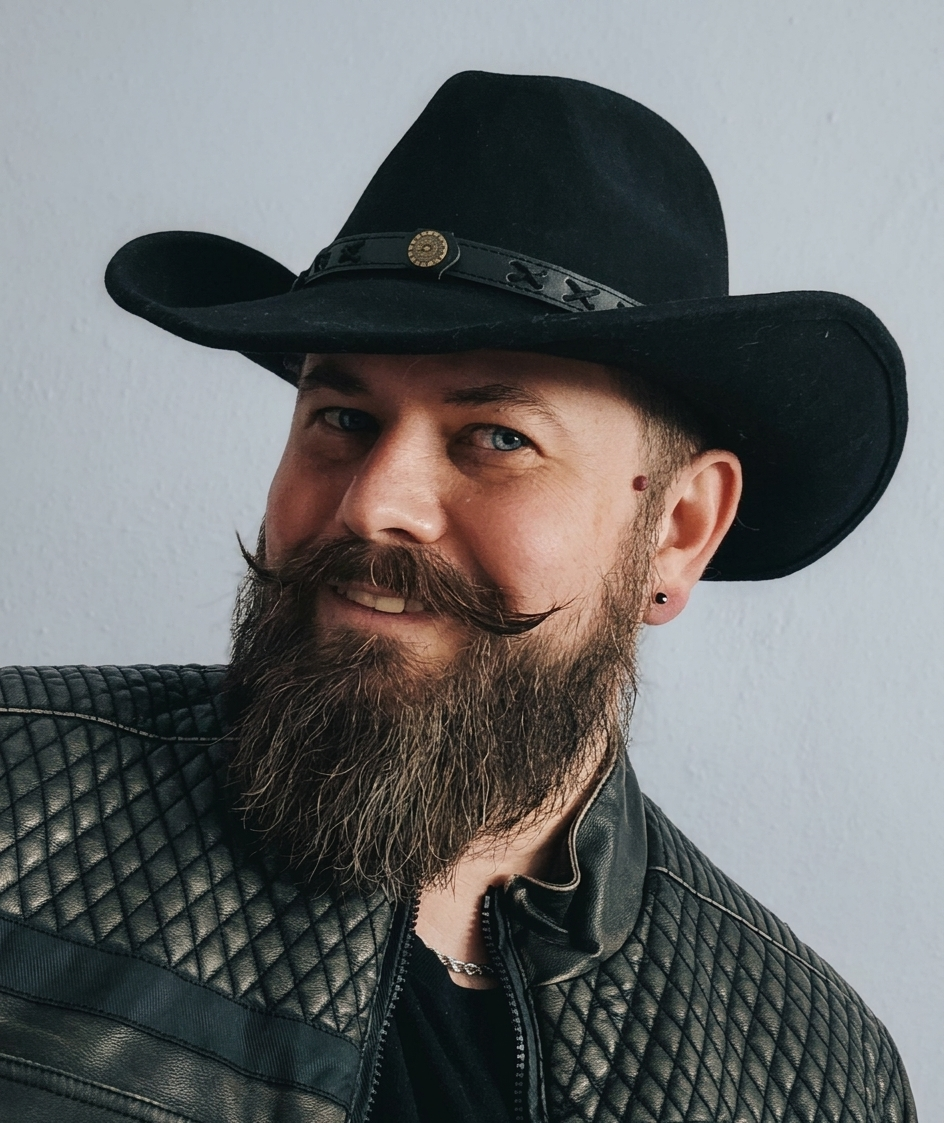 Eric Wanchic, founder of Gratiel Technologies, in a black cowboy hat and leather jacket